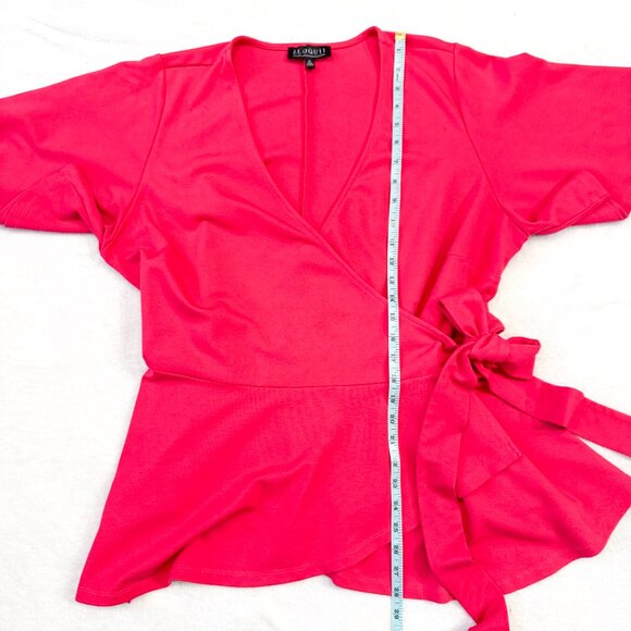 Eloquii Peplum Wrap Top Fuschia Pink Flutter Sleeves Women's Plus Size 20 - Picture 10 of 12